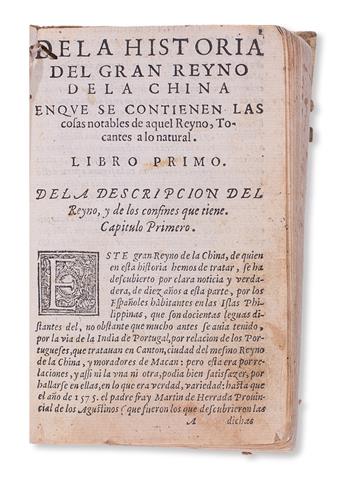 TRAVEL  GONZÁLEZ DE MENDOZA, JUAN.  Historia de las Cosas mas notables . . . del China. 1585. Lacks title and 2 other leaves.